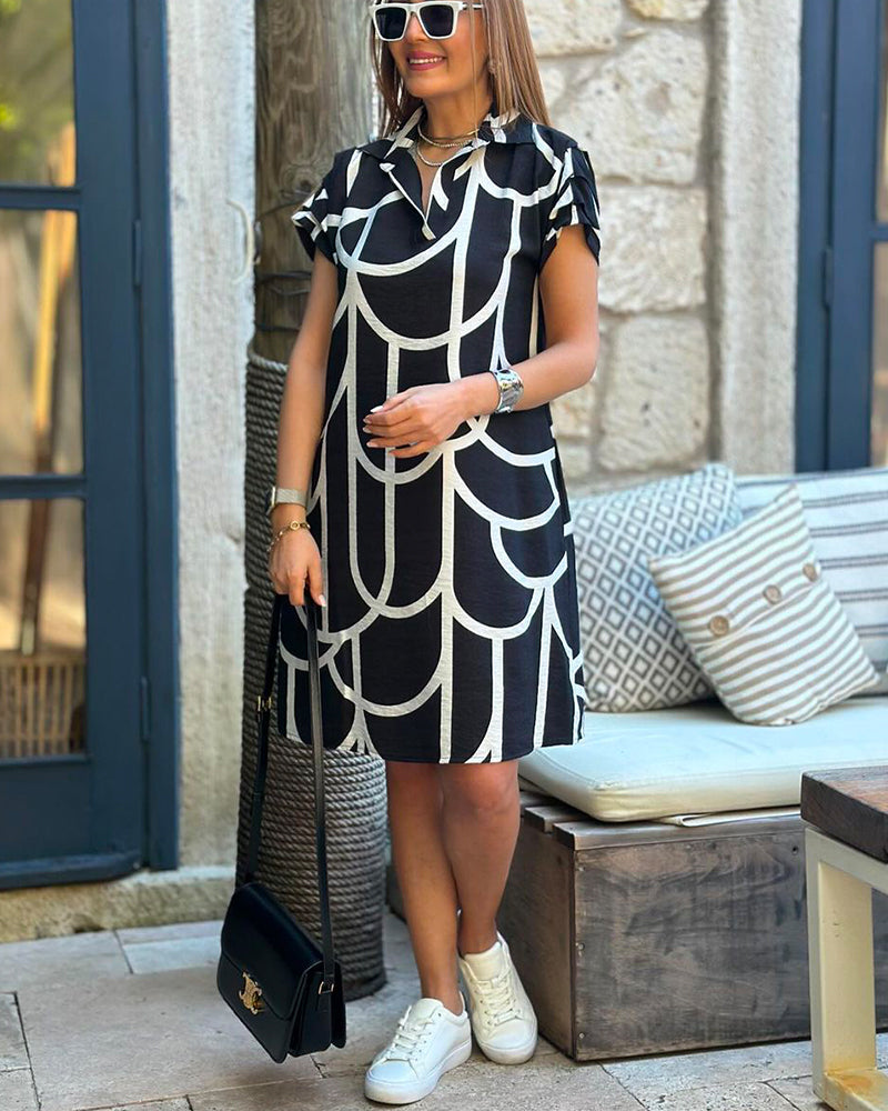 HELENA | Chic A-Line Midi Dress with Short Sleeves