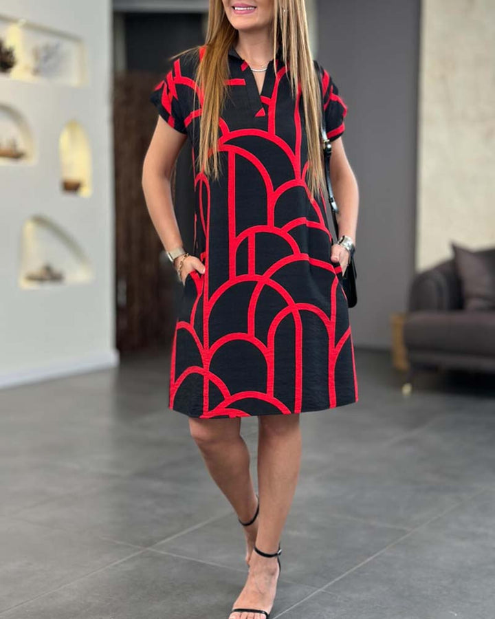 HELENA | Chic A-Line Midi Dress with Short Sleeves